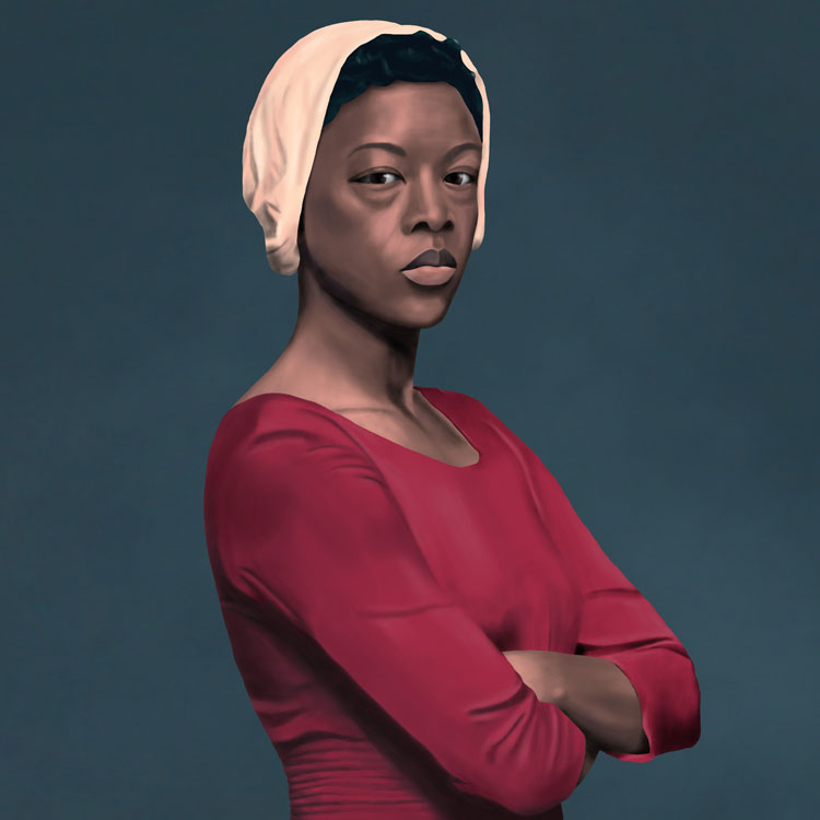 digital drawing of moira from The Handmaids Tale